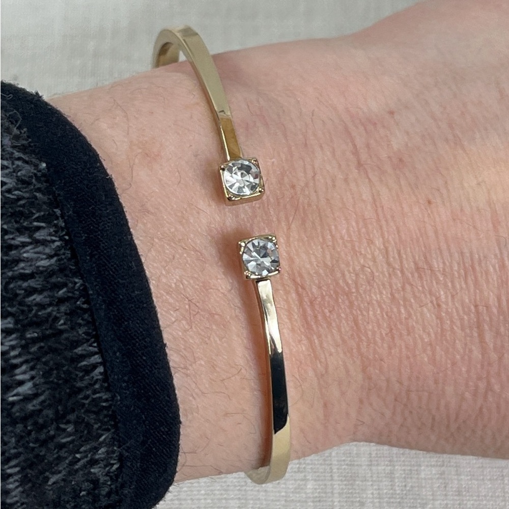 Ralph Lauren Gold-Tone Crystal Cuff Hinged Bangle Bracelet